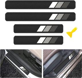 img 4 attached to Xnqdre 4 Pack Tri-Color 3 Color Carbon Fiber Door Sill Protector Welcome Pedal Front Rear Door Guards Step Protector For Toyota Tacoma 4Runner Tundra Rav4 Highlander