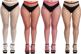 img 4 attached to Aneco 4 Pairs Of Plus Size Cross Mesh Fishnet Tights – Sexy Pantyhose Stockings For Thigh High Fashion