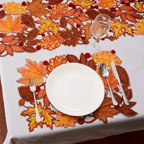 img 2 attached to Украсьте свой осенний декор набором Simhomsen из 4 вышитых листьев, подносами для стола - идеальное дополнение к празднованию Дня Благодарения и осеннего урожая!