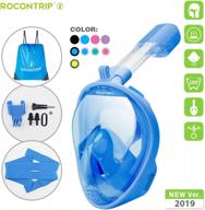 rocontrip small-medium full face snorkel mask in blue with 180° panoramic view, anti-fog/leak and adjustable head strap - perfect for men, women and adults looking for free breathing diving mask logo