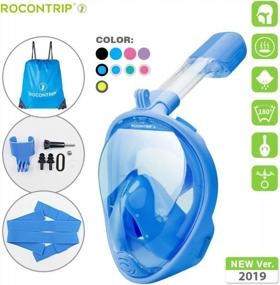 img 2 attached to ROCONTRIP Small-Medium Full Face Snorkel Mask In Blue With 180° Panoramic View, Anti-Fog/Leak And Adjustable Head Strap - Perfect For Men, Women And Adults Looking For Free Breathing Diving Mask