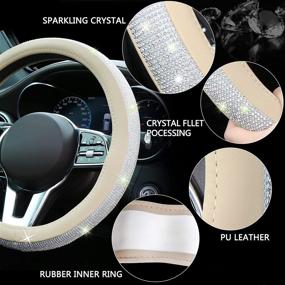 img 1 attached to 💎 Diamond-Studded Leather Steering Wheel Cover, Sparkling Crystal Rhinestones, Universal Fit Car Wheel Protector for Women and Girls - 15 Inch, Elegant White