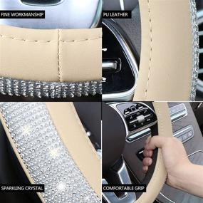 img 2 attached to 💎 Diamond-Studded Leather Steering Wheel Cover, Sparkling Crystal Rhinestones, Universal Fit Car Wheel Protector for Women and Girls - 15 Inch, Elegant White