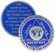 6 year sobriety coin legacy aa chip thick triplate recovery anniversary token (blue) logo