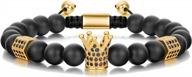 sevenstone crown king charm bracelet: bold and chic black matte onyx stone beads for men and women, 8mm, 7.5"" length logo