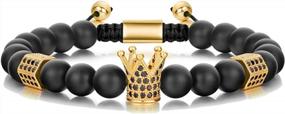 img 4 attached to SEVENSTONE Crown King Charm Bracelet: Bold And Chic Black Matte Onyx Stone Beads For Men And Women, 8Mm, 7.5"" Length