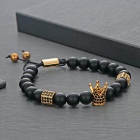 img 1 attached to SEVENSTONE Crown King Charm Bracelet: Bold And Chic Black Matte Onyx Stone Beads For Men And Women, 8Mm, 7.5"" Length