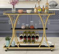 gold & black bar serving cart with glass holder, wine rack and marble shelves - homyshopy 3-tier kitchen trolley. logo