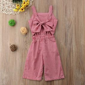 img 3 attached to Girls Plaid Bow Sleeveless Romper Jumpsuit Trousers Outfit Toddler Baby Clothes