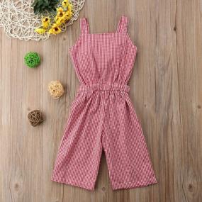 img 2 attached to Girls Plaid Bow Sleeveless Romper Jumpsuit Trousers Outfit Toddler Baby Clothes