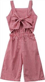 img 4 attached to Girls Plaid Bow Sleeveless Romper Jumpsuit Trousers Outfit Toddler Baby Clothes