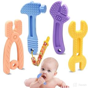 img 4 attached to 👶 Silicone Teether Toys for Babies 0-6 Months and 6-12 Months, Baby Teethers for Teething Relief, Baby Toys for 6 to 12 Months, Chewable Baby Toys Gifts for Infants, Toddler Hammer, Wrench, Spanner, and Pliers Shaped Baby Toys