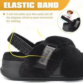 img 2 attached to Women'S Fuzzy Cross Band Platform Slippers With Back Strap, Open Toe Slingback Slide Fluffy Furry Faux Fur Cozy Soft Plush Fleece House Shoes Sandals For Indoor Outdoor