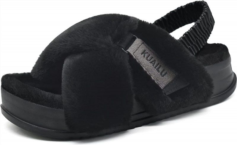 KuaiLu Womens Slides Soft Cushion Faux Fur Sandals for Women Open