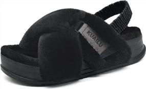 img 4 attached to Women'S Fuzzy Cross Band Platform Slippers With Back Strap, Open Toe Slingback Slide Fluffy Furry Faux Fur Cozy Soft Plush Fleece House Shoes Sandals For Indoor Outdoor