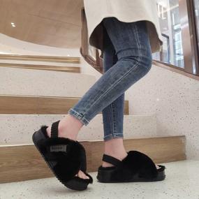 img 3 attached to Women'S Fuzzy Cross Band Platform Slippers With Back Strap, Open Toe Slingback Slide Fluffy Furry Faux Fur Cozy Soft Plush Fleece House Shoes Sandals For Indoor Outdoor