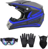 🏁 ttmiku youth kids motocross helmet set - dot certified off-road atv dirt bike 4 wheeler bmx motorcycle racing style helmet with goggles, gloves, and face shield logo