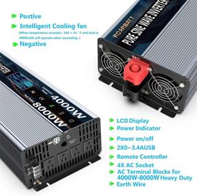 img 3 attached to 🔌 ROARBATT 4000W Pure Sine Wave Power Inverter 24V DC to AC 110V 120V - Remote Control, 8000W Peak Power, 4 AC Outlets, Dual USB Port - CPAP RV Car Solar System Emergency