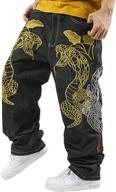 men's hip hop graffiti print baggy relaxed denim jeans - qbo logo