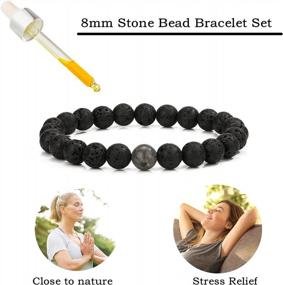 img 2 attached to Couples Beaded Bracelet Set With Lava Rock Beads For Men And Women - MengPa Stone Jewelry