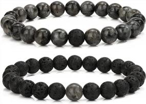 img 4 attached to Couples Beaded Bracelet Set With Lava Rock Beads For Men And Women - MengPa Stone Jewelry