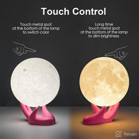 img 1 attached to 🌙 BRIGHTWORLD Moon Lamp: 4.7 inch 3D Printing Moon Light - USB Rechargeable Night Light for Kids, Girls, Boys, Women - Touch Control, Adjustable Warm & Cool White - Pink Hand Stand