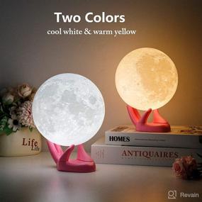 img 3 attached to 🌙 BRIGHTWORLD Moon Lamp: 4.7 inch 3D Printing Moon Light - USB Rechargeable Night Light for Kids, Girls, Boys, Women - Touch Control, Adjustable Warm & Cool White - Pink Hand Stand