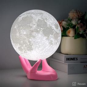 img 4 attached to 🌙 BRIGHTWORLD Moon Lamp: 4.7 inch 3D Printing Moon Light - USB Rechargeable Night Light for Kids, Girls, Boys, Women - Touch Control, Adjustable Warm & Cool White - Pink Hand Stand