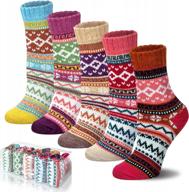 5 pairs merino wool socks winter warm thick knit casual crew cozy socks gifts for women logo