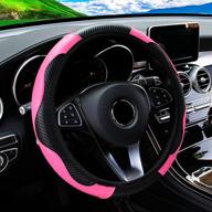 🚗 myghsx universal 15-inch anti-slip leather car steering wheel cover for cars, suvs, and vehicles - pink, car interior protection accessories for men and women логотип