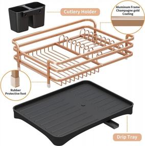img 1 attached to Rust-Proof Aluminum Dish Drying Rack With Drainboard, Removable Cutlery Holder And Drain Strainers For Kitchen Counter - HOWDIA