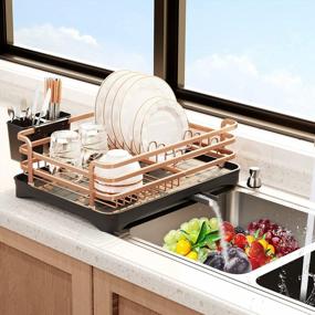 img 3 attached to Rust-Proof Aluminum Dish Drying Rack With Drainboard, Removable Cutlery Holder And Drain Strainers For Kitchen Counter - HOWDIA