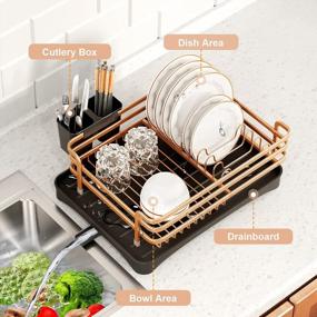 img 2 attached to Rust-Proof Aluminum Dish Drying Rack With Drainboard, Removable Cutlery Holder And Drain Strainers For Kitchen Counter - HOWDIA