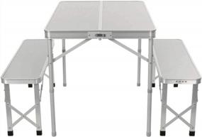 img 4 attached to Portable Aluminum Folding Camping Picnic Table & Chair Bench Set - Magshion