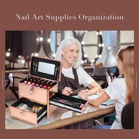 img 2 attached to Makeup Train Case Professional Makeup Organizer Case With Drawer Mirror Extra Large Makeup Manicure Accessory With Dividers Travel Cosmetic Case For Cosmetologist Nail Tech Kits Makeup Case Rose Gold
