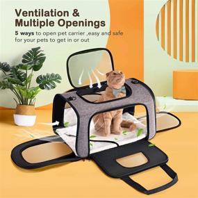 img 3 attached to 🐱 Convenient & Airline Approved Cat Carrier Bag with Ventilation Windows, Removable Fleece Pad, and Foldable Bowl - Ideal for Train & Car Travel