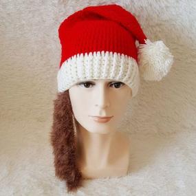 img 2 attached to Flou Christmas Hat Унисекс вязаная шапка с бородой Beanie Mask Caps Коричневый