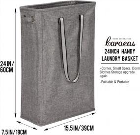 img 2 attached to Tall And Slim Collapsible Laundry Hamper With Breathable Mesh Cover And Silver Handle - Handy Hanging Basket For Travel, Waterproof And Upgraded With Linen Fabric By Caroeas