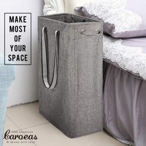 img 1 attached to Tall And Slim Collapsible Laundry Hamper With Breathable Mesh Cover And Silver Handle - Handy Hanging Basket For Travel, Waterproof And Upgraded With Linen Fabric By Caroeas