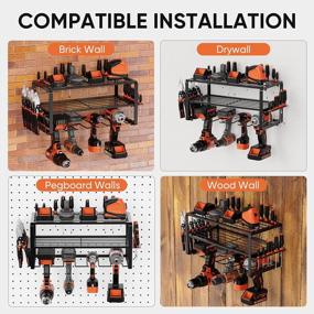 img 2 attached to Heavy Duty Garage Wall Mounted Tool Organizer Rack With Charger Shelf, 100Lbs Weight Limit For Electric Drill Storage.