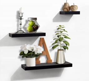 img 4 attached to Transform Your Space With AHDECOR'S Wall-Mounted Black Floating Shelves - Ideal For Home And Office, Set Of 3