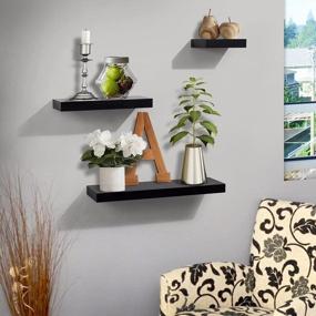 img 3 attached to Transform Your Space With AHDECOR'S Wall-Mounted Black Floating Shelves - Ideal For Home And Office, Set Of 3