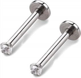 img 2 attached to 16G CZ Triple Forward Helix Ear Cartilage Tragus Studs Earrings Lip Piercing 2/3/4Mm