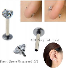 img 1 attached to 16G CZ Triple Forward Helix Ear Cartilage Tragus Studs Earrings Lip Piercing 2/3/4Mm