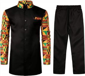 img 4 attached to LucMatton Men'S African 2 Piece Set - Long Sleeve Dashiki Suit With Button Up Tops & Pants
