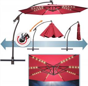 img 4 attached to Сохраняйте прохладу и стиль: BenefitUSA 10-футовый консольный светодиодный зонт для патио с 40 светодиодными лампами бордового цвета
