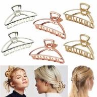 stylish and durable: 6-pack vinbee metal hair claw clips in silver, gold, and rose gold for women's thick hair logo