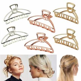 img 4 attached to Stylish And Durable: 6-Pack VinBee Metal Hair Claw Clips In Silver, Gold, And Rose Gold For Women'S Thick Hair