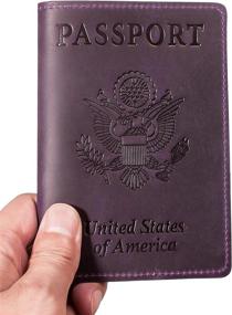 img 2 attached to Премиум фиолетовая кожаная обложка для паспорта: стильный держатель для мужчин и женщин.