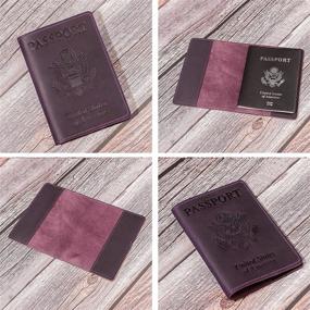 img 3 attached to Премиум фиолетовая кожаная обложка для паспорта: стильный держатель для мужчин и женщин.
